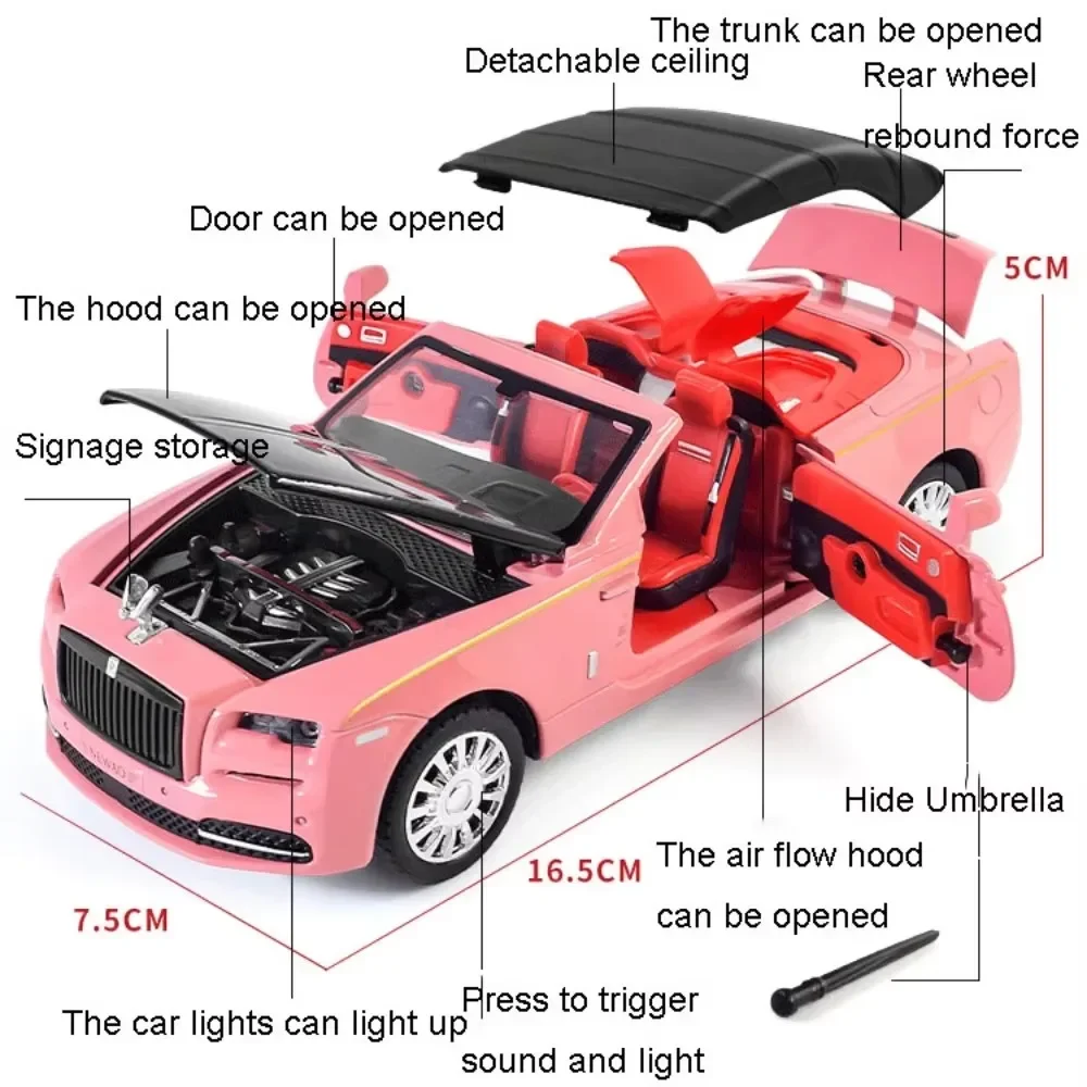 1:32 ロールスロイス レイス ドーン ダイキャスト合金製カーモデルおもちゃ ドア開閉可能 ゴムタイヤ 音と光付き プルバック式車両 コレクション装飾品