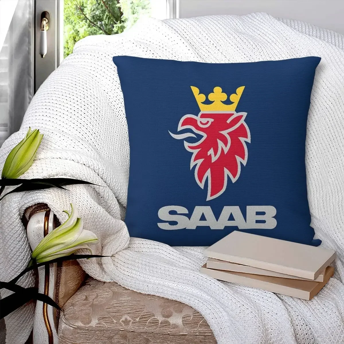 Saab Logo Products Square Pillowcase Pillow Cover Polyester Cushion Decor Comfort Throw Pillow for Home Car