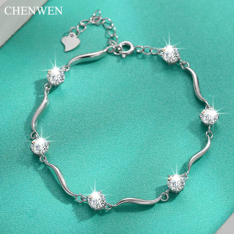 CHENWEN GRA VVS1 S925 Sterling Silver 5mm Moissanite D Color women's bracelet Plated 18K white gold Commemorative gift bracelet