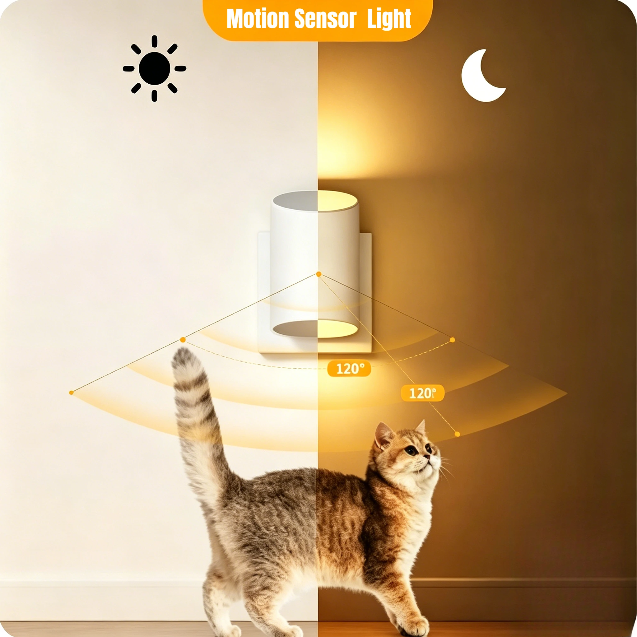 3000K Warm White Night Light Motion Sensor Dusk to Dawn Sensor 7 Levels Brightness 100LM Night Light for Room Stairway