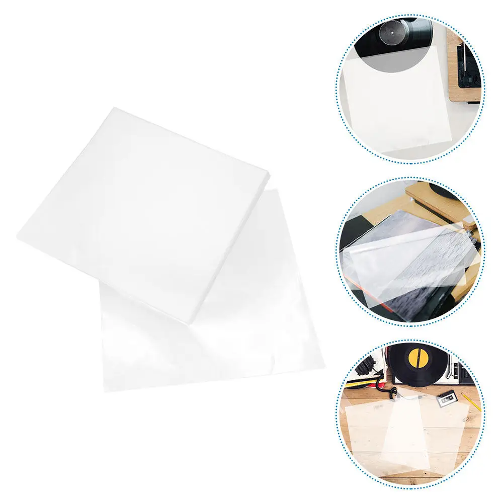 

50Pcs Black Vinyl Record Protective Bag Self Adhesive Outer Sleeves Clear Plastic Cover for Album Dust Scratches Mud Protection
