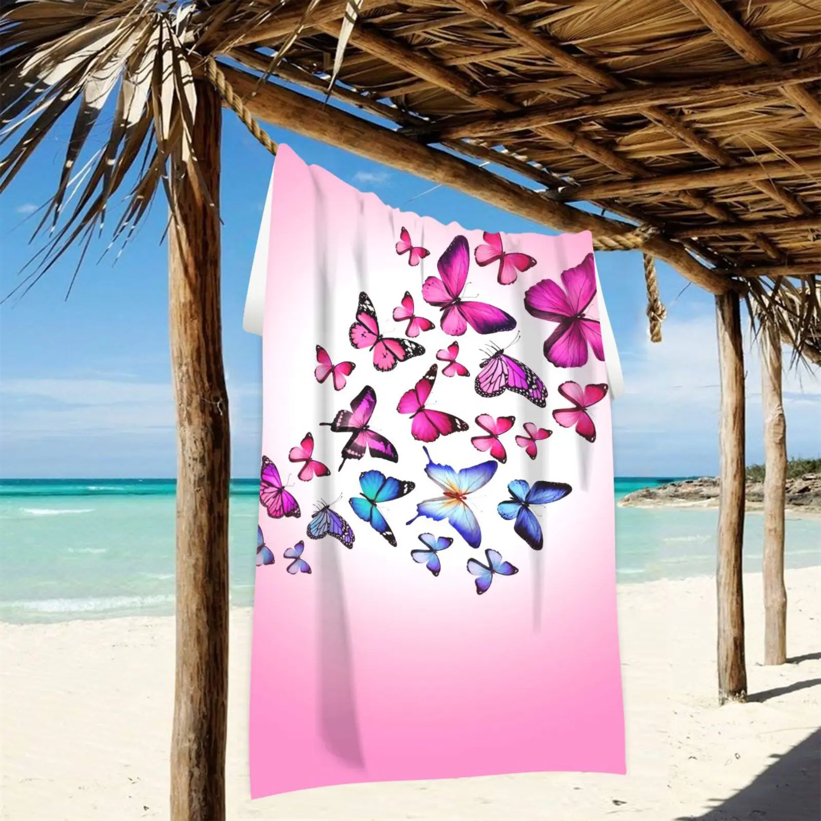 Butterfly print QuickdryTowelsSoft YogaSwimmingEasy tocarry Beach towelsLight breathable absorbent,beach towe CampingTowels