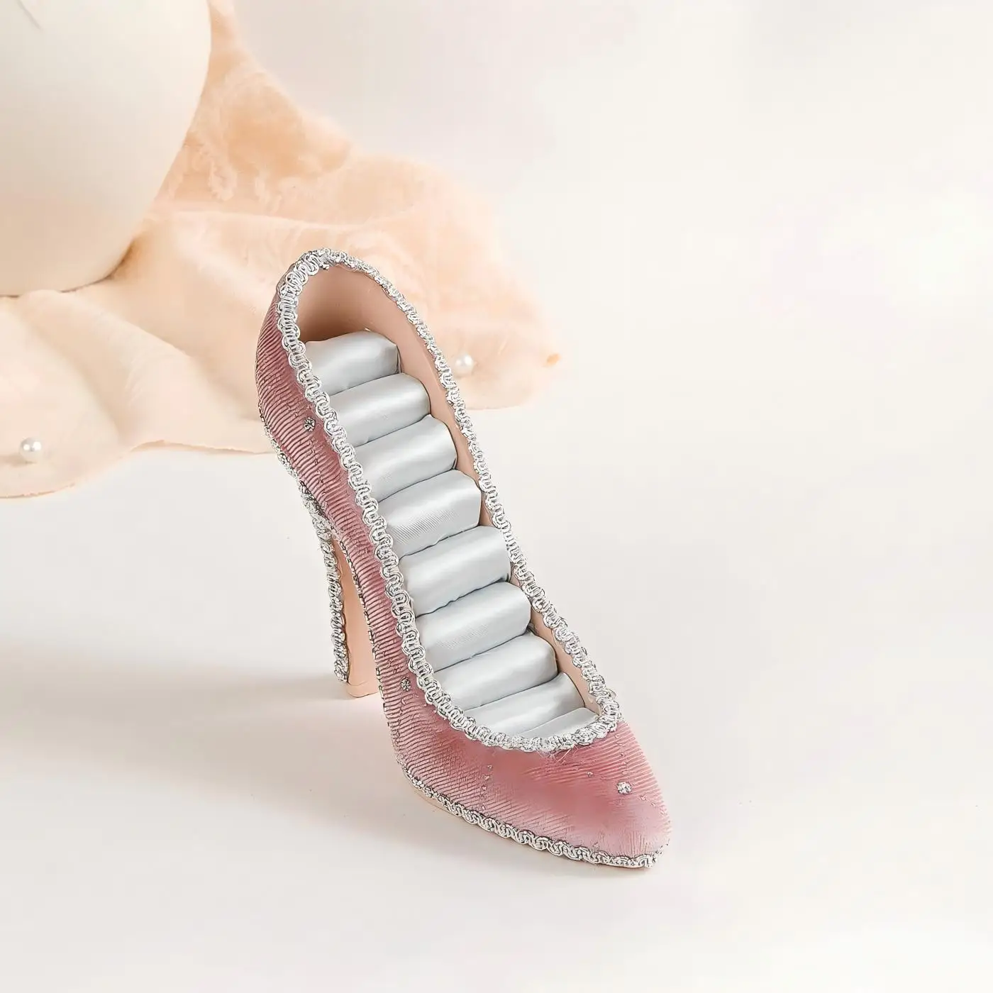 Pink High Heel Shaped Velvet Ring Holder Decorative Jewelry Display Stand Wedding Gift Photography Prop