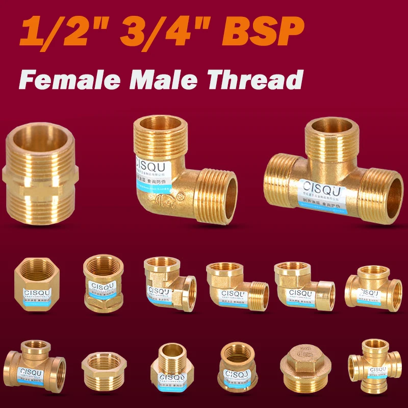 

Латунные фитинги, труба 1/2 дюйма, 3/4 дюйма, BSP, соединитель с внутренней и наружной резьбой, прямой коленчатый тройник, соединительная крышка, аксессуары