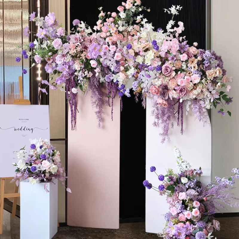 

new Factory Wholesale Purple Rose Hanging Floral Arrangement Elegant Wedding Backdrop Stage Decor Event Aisle Floor Welcome Sign