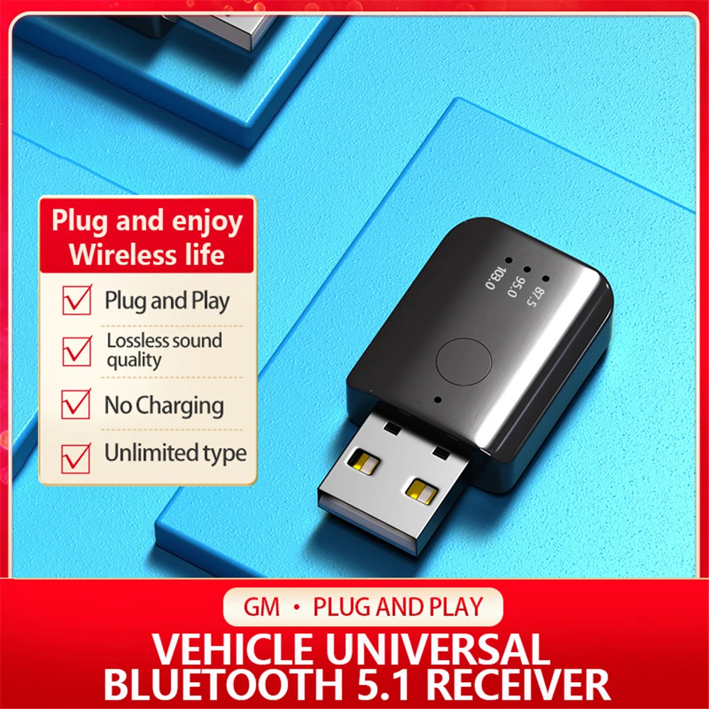 Mini USB BT5.0 10M FM Transmitter Plug And Play Bluetooth Receiver Stereo Sound Audio Adapter Memory Link Bluetooth Car Kit