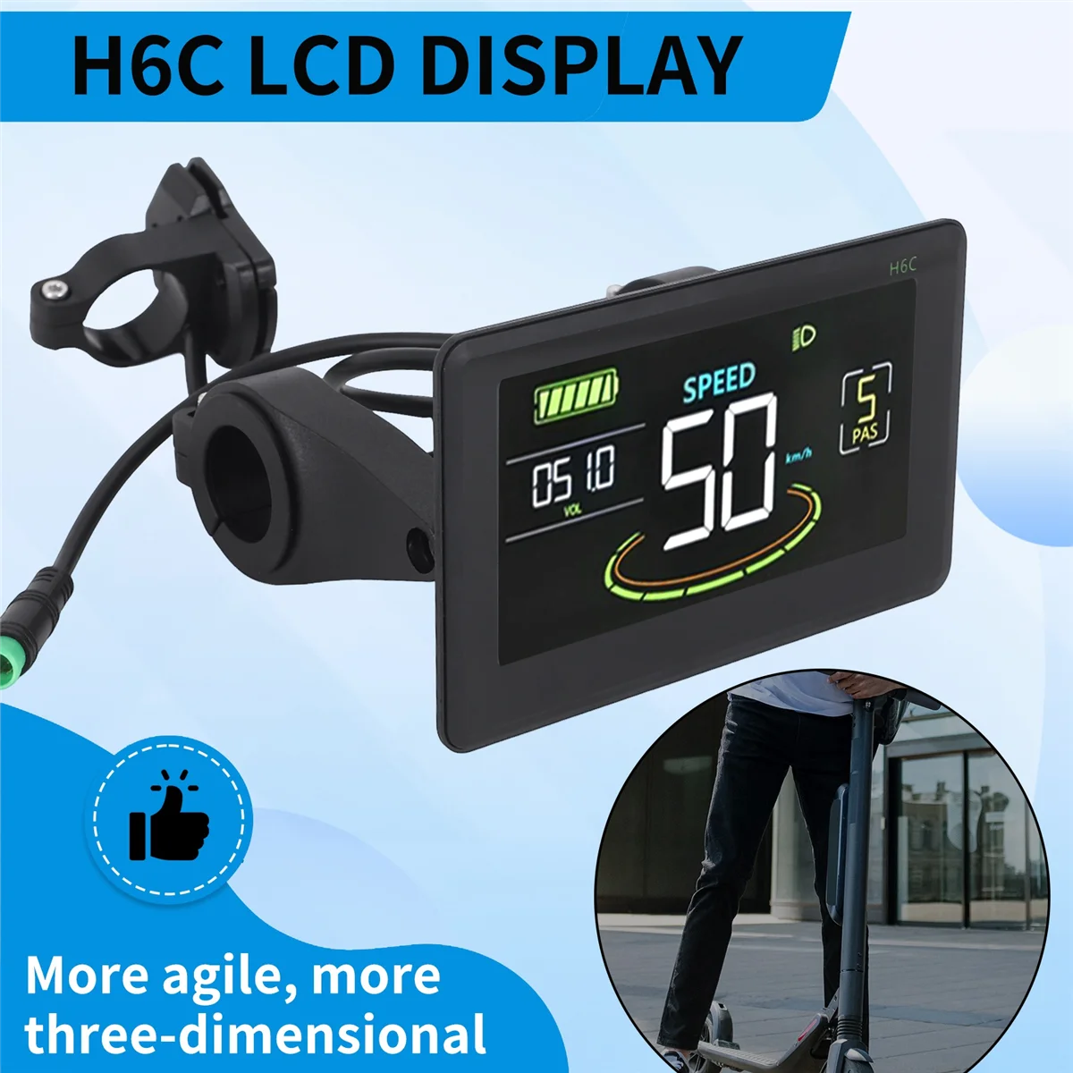 

A40I H6C Electric Bike LCD Display Meter 24V-60V E Scooter LCD Panel Color Screen with USB UART for Electric Bike(5PIN)