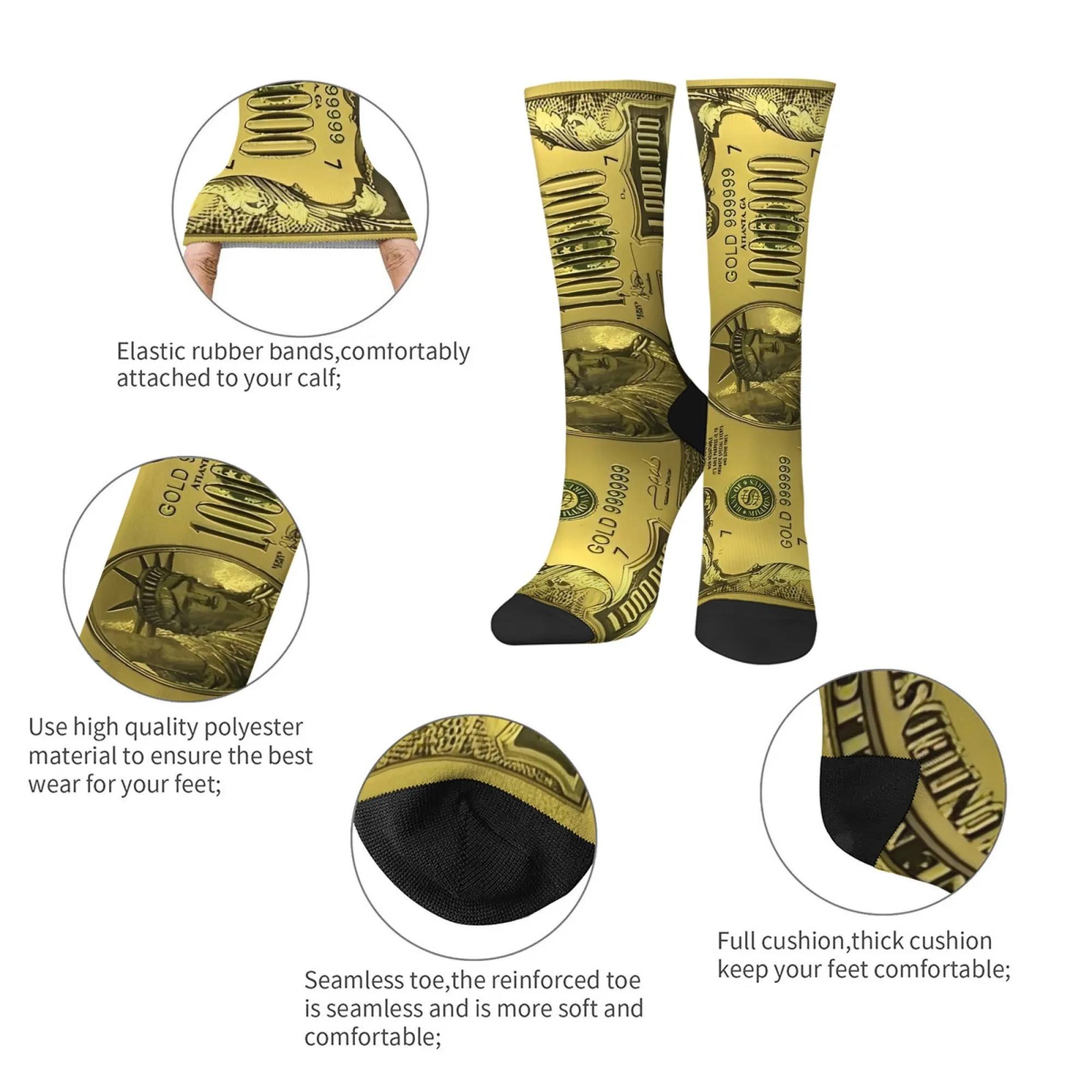 Chaussettes d'équipage à motif de pièce d'or de luxe rétro Harajuku, chaussettes pour hommes imprimées Statue de la Liberté, nouvelles chaussettes décontractées hip-hop tendance de rue