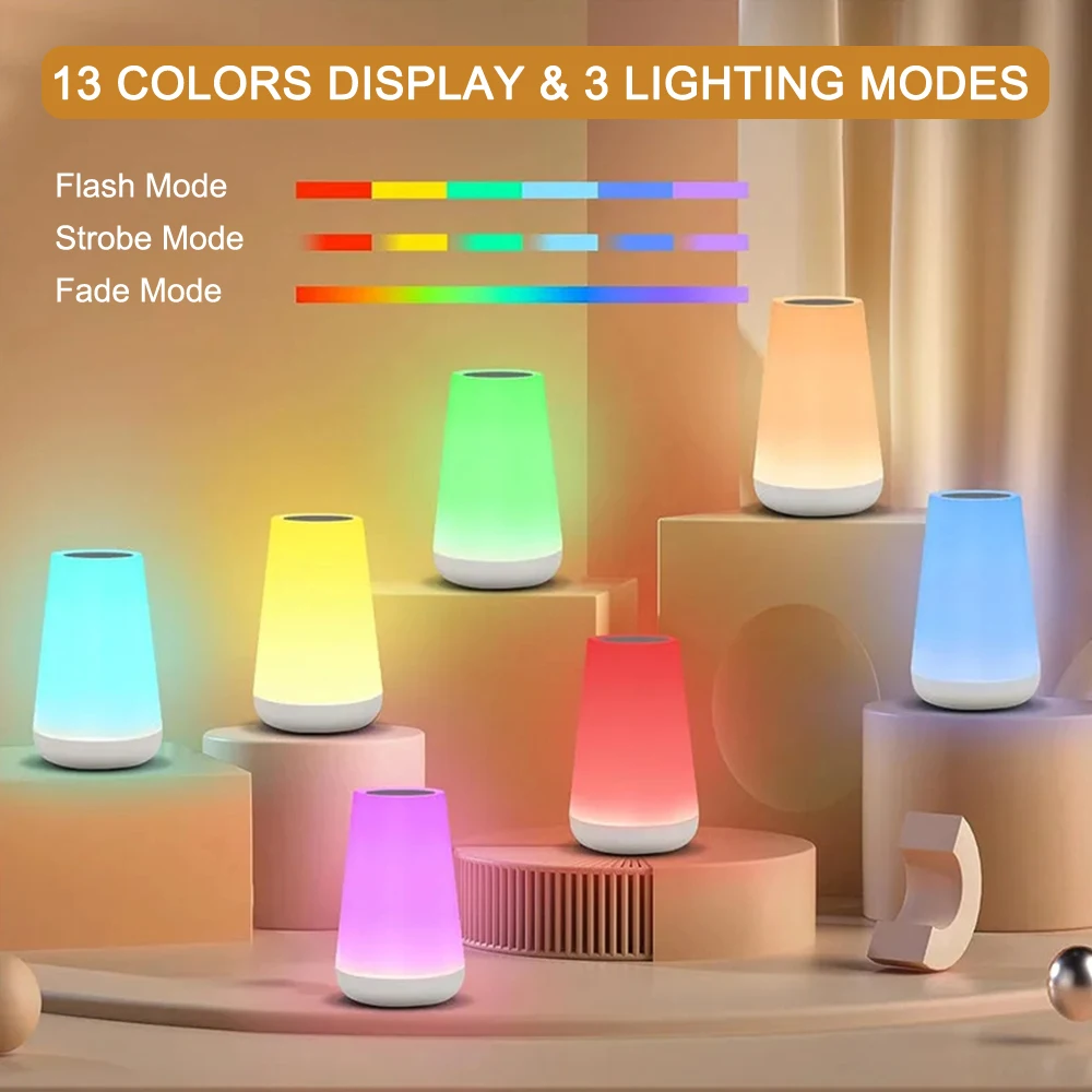 

13 Color Changing Night Light RGB Remote Control Touch Dimmable Lamp Portable Table Bedside Lamps USB Rechargeable Night Lamp