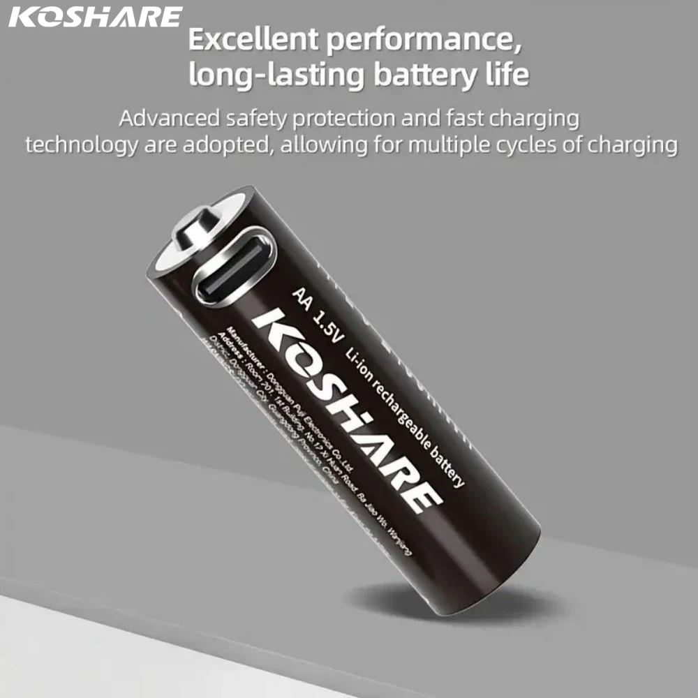 KOSHARE AA 1.5V Li-ion Rechargeable Batteries 2400mWh USB Type-C Lithium AA Battery For Remote Control Keyboard+Type-C Cable