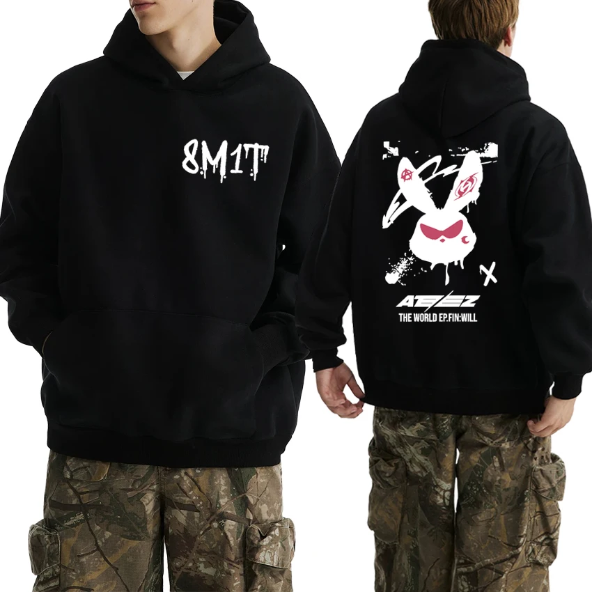 

2025 New Korea Kpop Ateez Tour 2025 Double Sided printed Hoodies Men women fashion Y2k Sweatshirt Unisex Fleece Casual pullover
