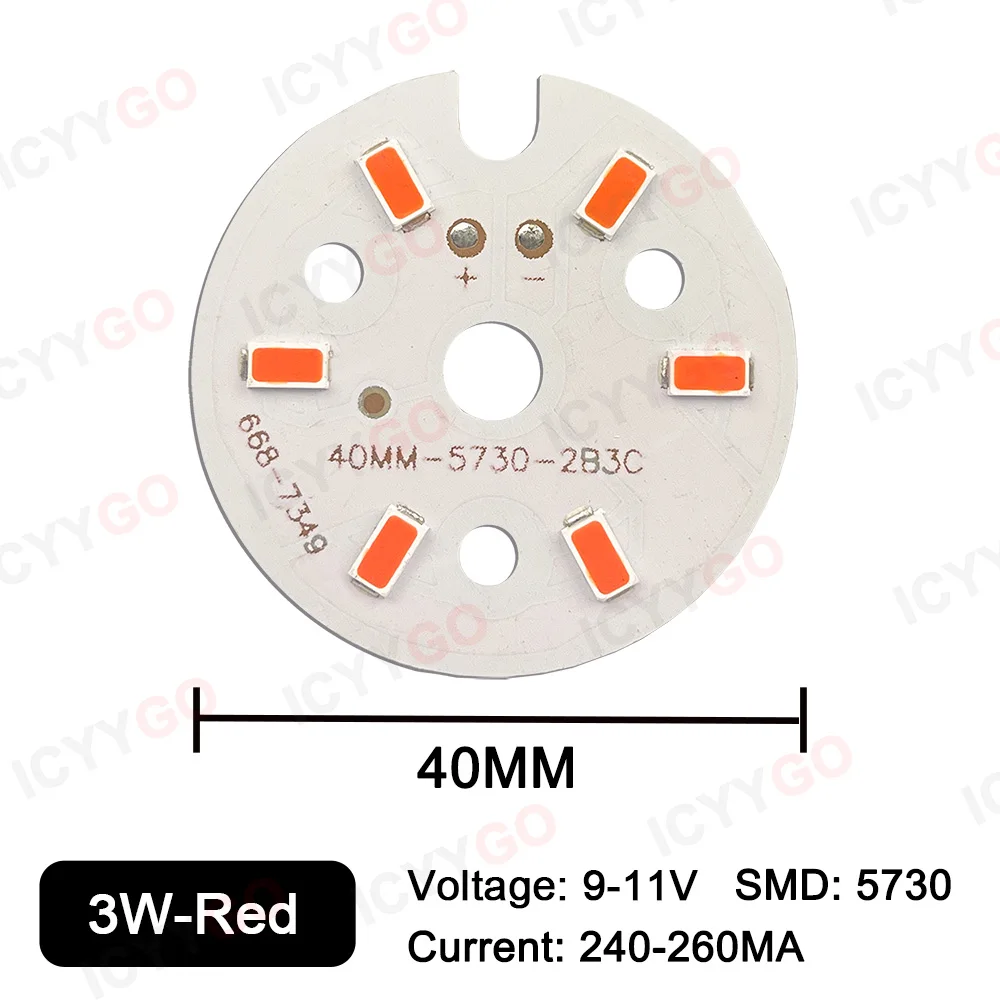 Smd5730 led chip 3w lâmpada grânulo branco quente vermelho verde azul violeta placa de fonte de luz dourada placa de lâmpada de alumínio para lâmpada led