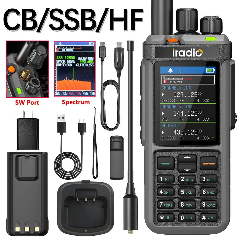 

Iradio UV-98 PLUS Walkie Talkie 10W Multi Band AM FM SW CB SSB HF 2.4"large Scree Long Range Ham Radio With Programming Cable
