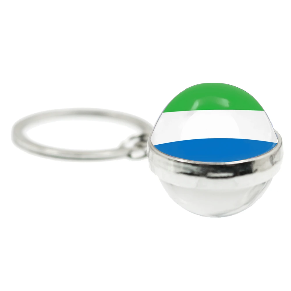 National Flag Glass Cabochon Double-Sided Ball Keychain Trinidad,Sierra leone,Jamaica,Guyana,Ghana,UK,Libya,Estonia,India