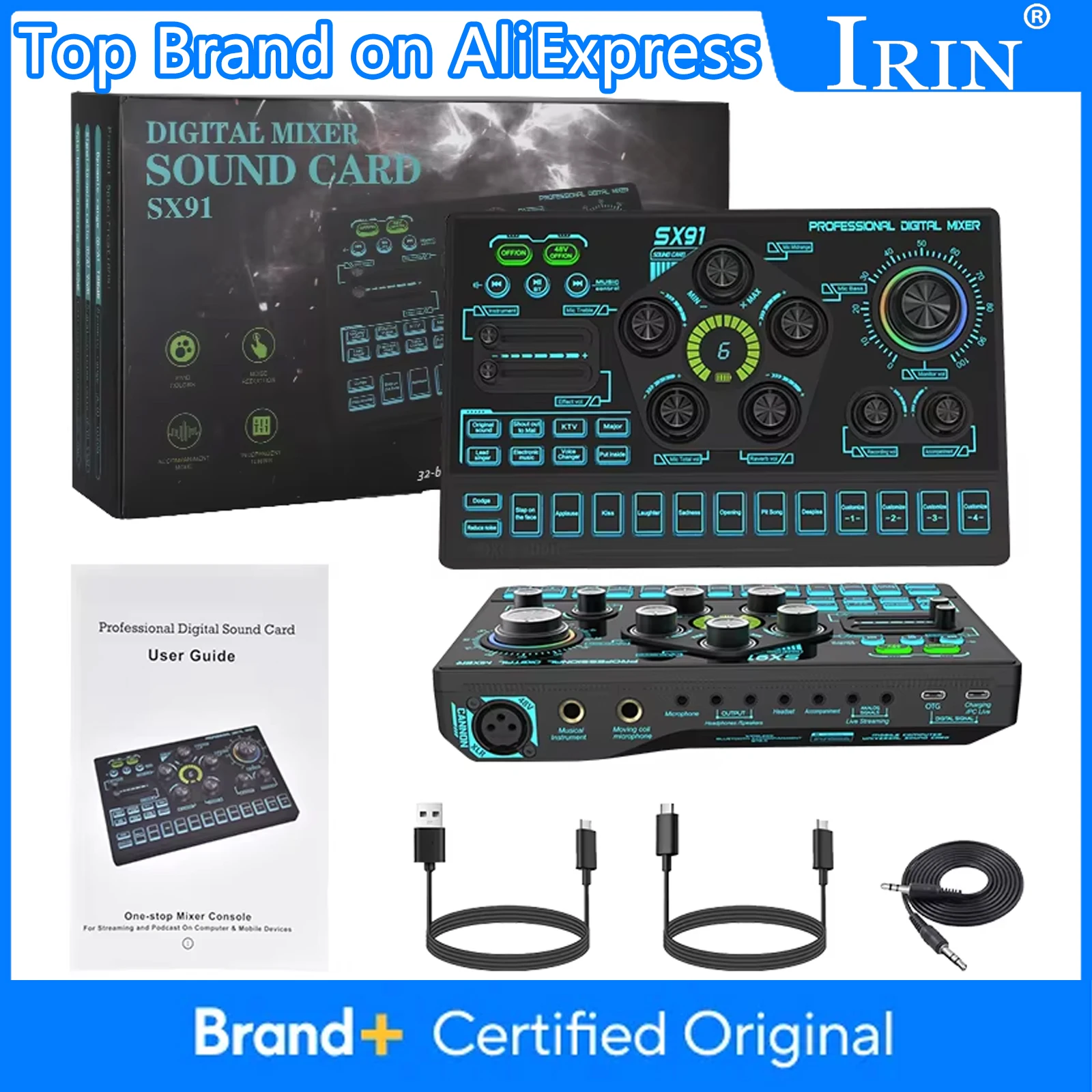 

Звуковая карта аудиомикшера SX91 для телефона, игр, караоке-студия, прямая трансляция подкастов с устройством смены голоса, звуковая карта микшера подкастов