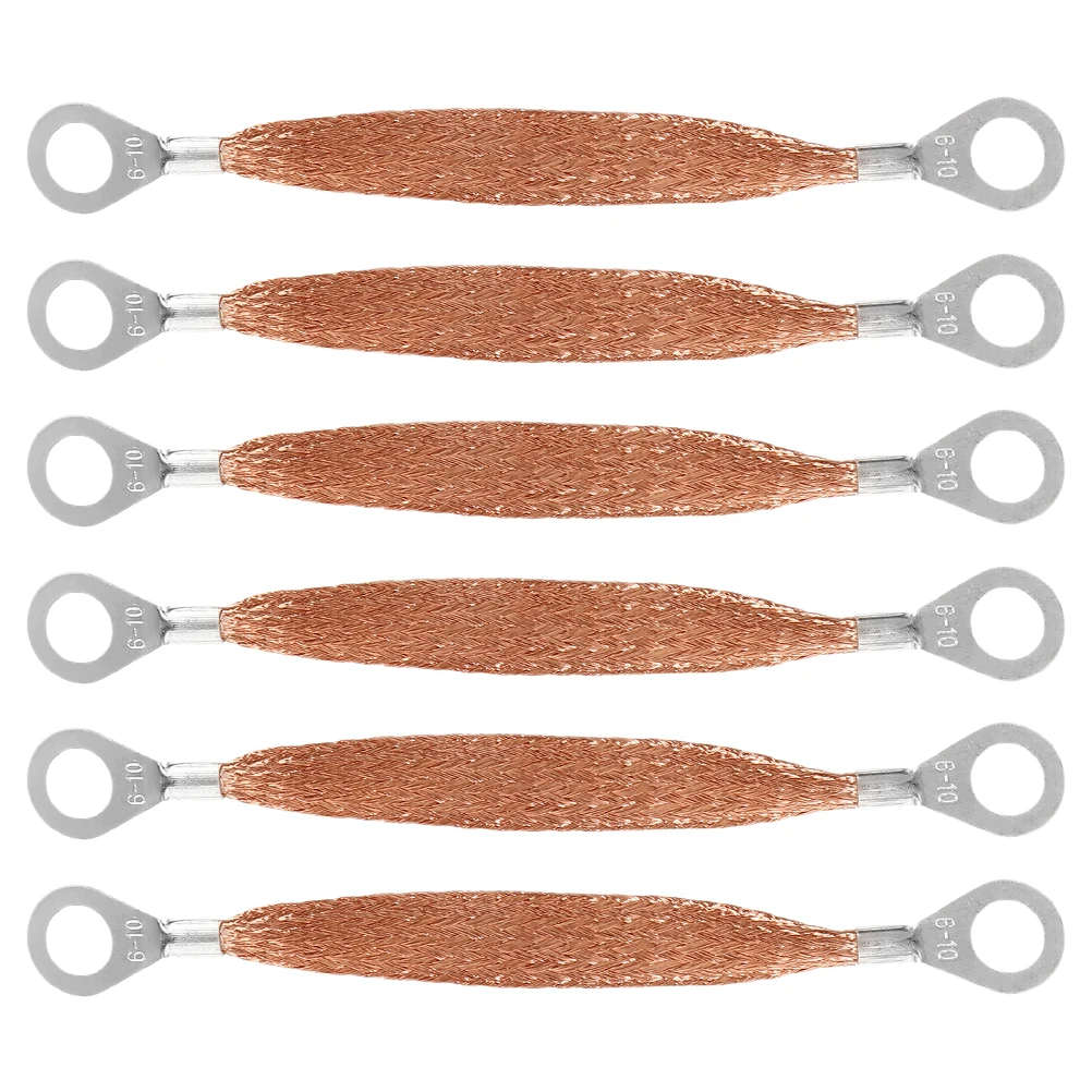 

6pcs Copper Automotive Ground Straps Universal Engine Grounding Cable High Conductivity Flat Braided Design Vehicle