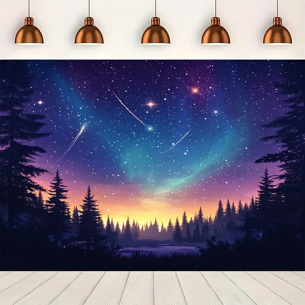 Luxury Celestial Galaxy Tapestry Wall Hanging Aurora Borealis Forest Night Sky Dreamy Cosmic Decor 150x300cm