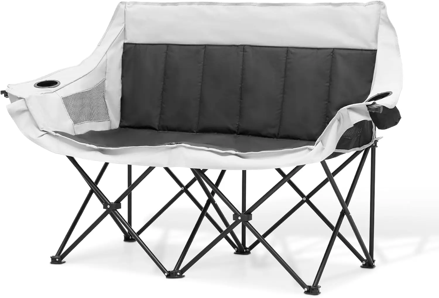 

40-Inch Folding Double Camping Loveseat Heavy-Duty Portable Collapsible 2-Person Love Seat Camp Chair for Adults,Black and Gray