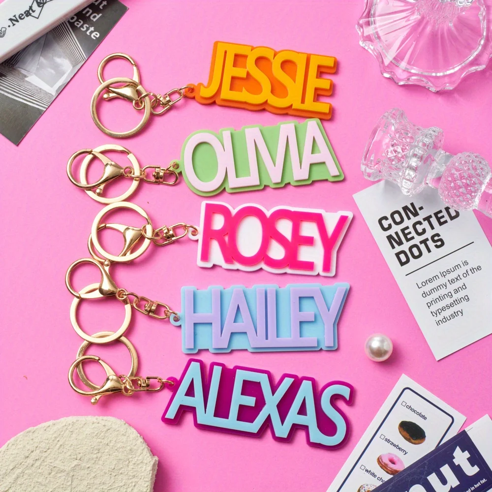 Customized acrylic letter keychains for autumn and winter, personalized and versatile name lobster keychains, solid-colored keyc
