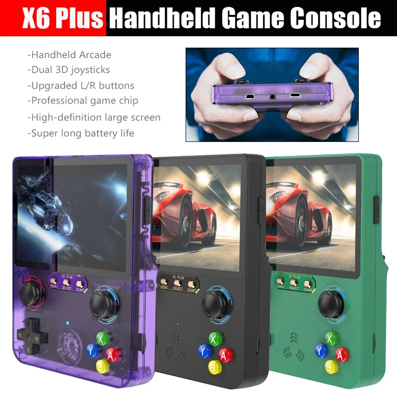 

Retro Handheld Game Console X6 Plus 64G Linux System 4.0 Inch HD Color Screen Portable Video Player Dual Joystick Game Kids Gift