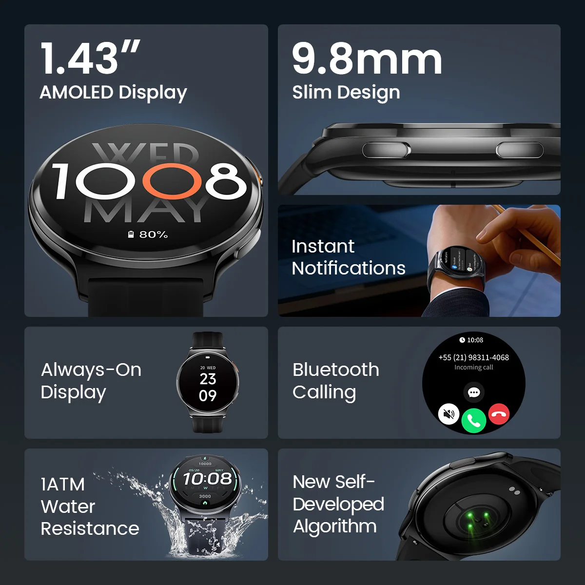 HAYLOU Solar Lite 2 Smartwatch 1.43'' AMOLED Display 24h Health Monitoring 150+ Sports Modes Voice Calling Smart Watch 1ATM