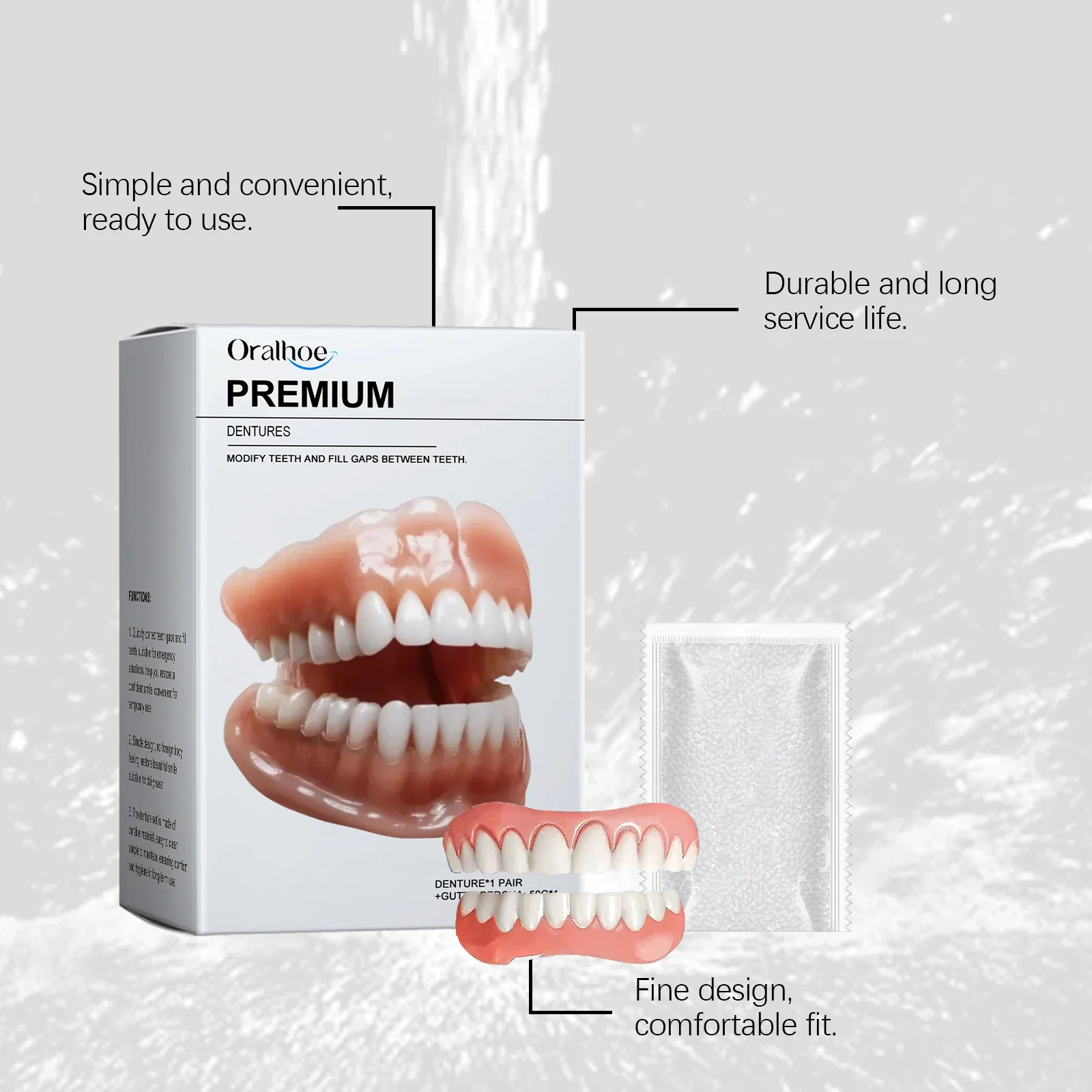 Conjunto completo de dentaduras de silicone macio, aumenta a capacidade de mastigação, melhora a perda escura dos dentes, aparelho ortodôntico temporário, dentes falsos para comer