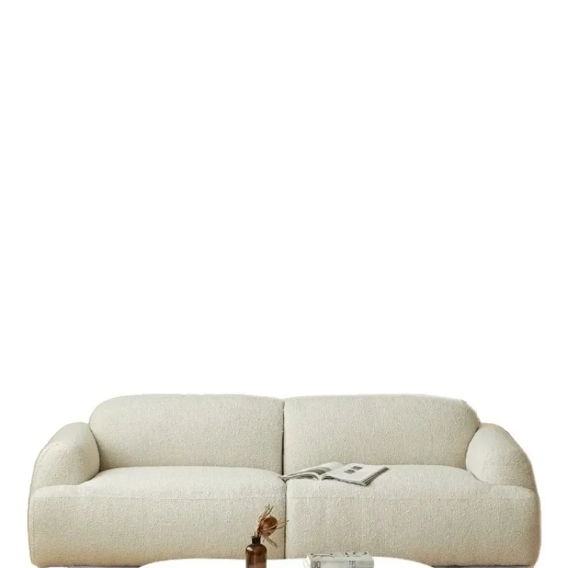 Cream Cloud Fabric Bread Sofa Minimalist Japanese Wabi Sabi Lamb Wool Log Base Living Room Furniture