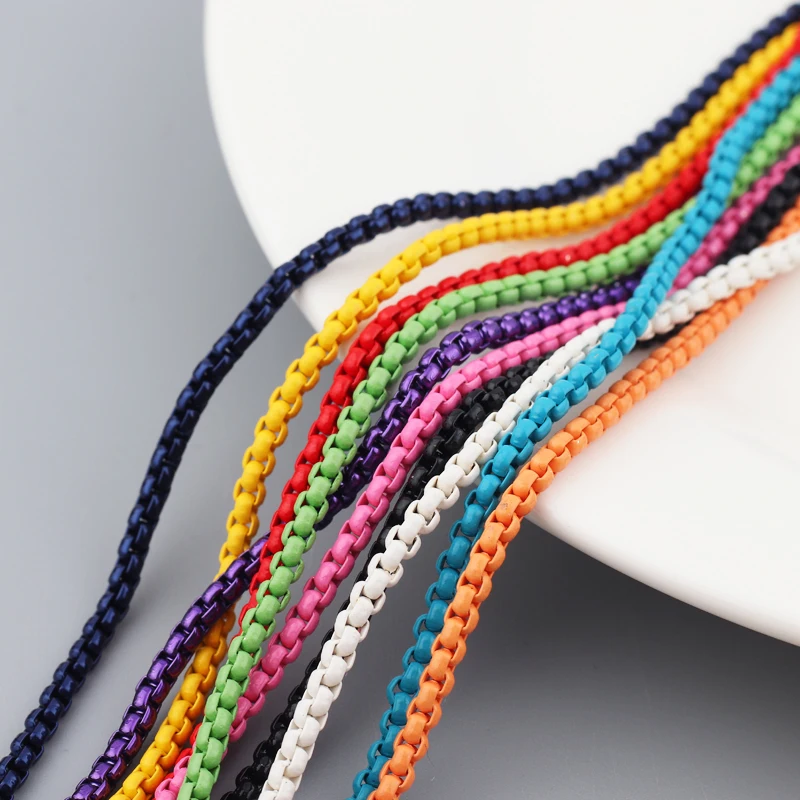 2023 Hot Statement Copper Enamel Boho Rainbow Color Box Chain Choker Necklace For Women Girl Collier femme Summer Bijoux