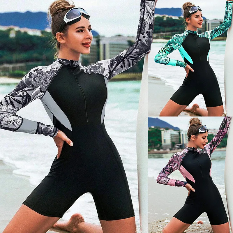 

New long-sleeved one-piece swimsuit surf suit diving suit zipper flat Angle sports competitive women's swimsuit