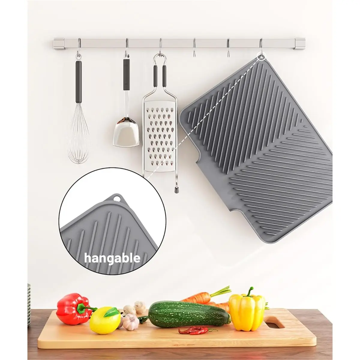 2026 New Dish Drying Mat Kitchen Counter - Silicone Dish Drying Pad with Built-in Drain for Sink, Refrigerator and Drawer Liner