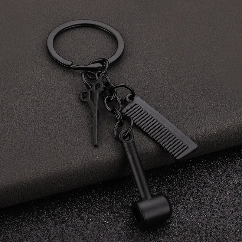 Washing Cutting Blowing Alloy Keychain Scissors Electric Wind Blowing Comb Pendant Car Keychain Jewelry Pendant