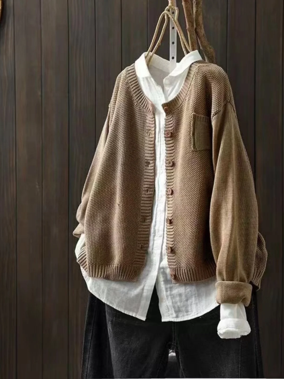 Cardigan tricoté pour femme, polyvalent, Long, boutonné, couleur coton, coupe ample, vêtements d'extérieur, automne et hiver