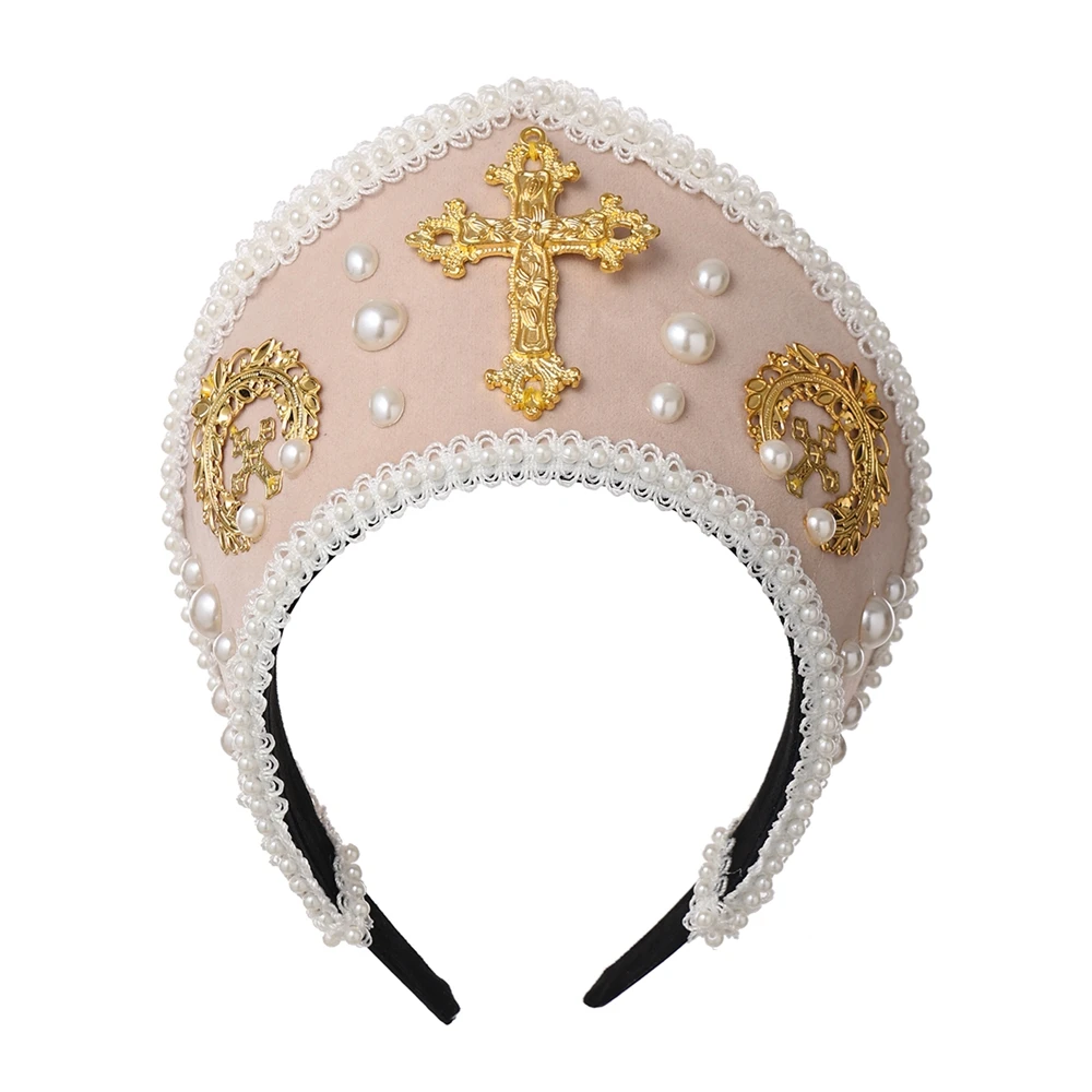 Tudor Hat Crown Headband Handmade Palace Style Lolita Headpiece Retro Gorgeous Cross KC Hair Ornament