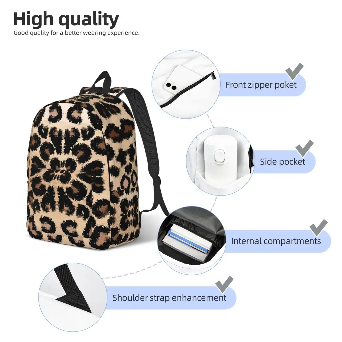 Cheetah Pattern Leopard Texture Print Student Backpack School Bag Travel Daypack for Boys Girls Fashion Bookbag Shoulder Bags