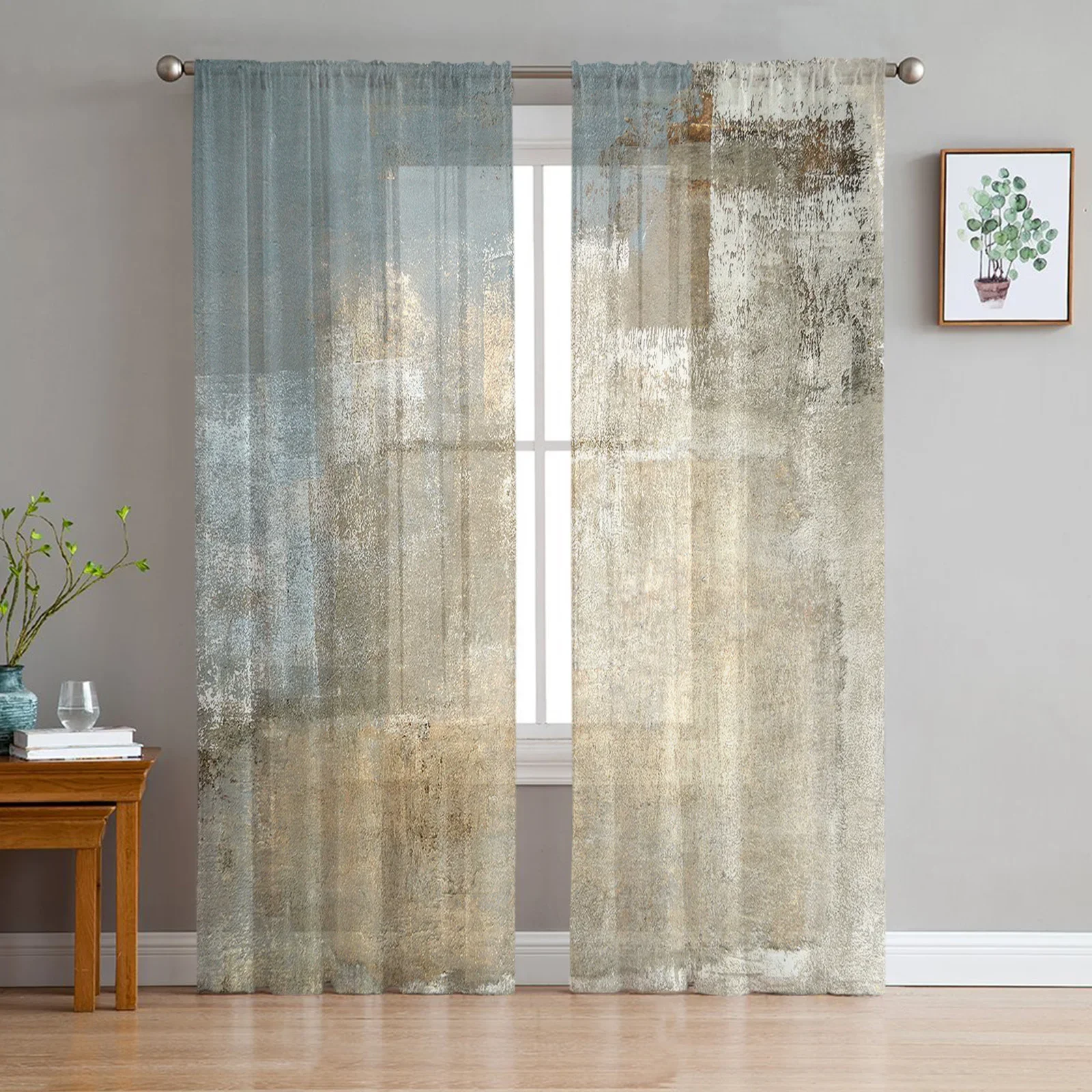 Retro Country Oil Painting Style Abstract Art Sheer Curtains Living Room Decoration Window Curtain Kitchen Tulle Voile Drapes