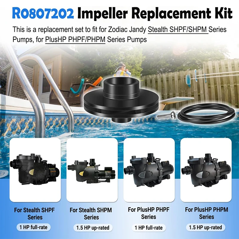 R0807202 Impeller Replacement Kit 1HP/1.5HP, for Zodiac Jandy Stealth SHPF/SHPM Series Pumps, for PlusHP PHPF/PHPM Series Pumps