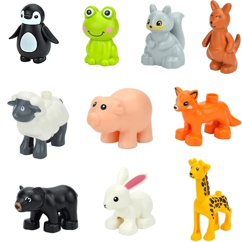 Big Size Building Blocks Farm Animals Zoo Cat Dog Pig Rabbit Model Accessories Compatible Set Assemble Education Toys Gifts