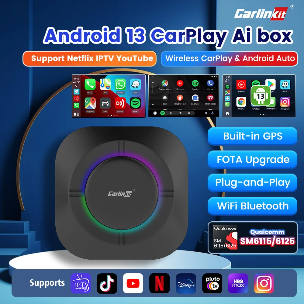 128G Carlinkit Ai Box Tbox S2 Android Wireless Carplay Adapter Android 13 Qualcomm 6115 8-cores Smart Tv Box For Netflix IPTV