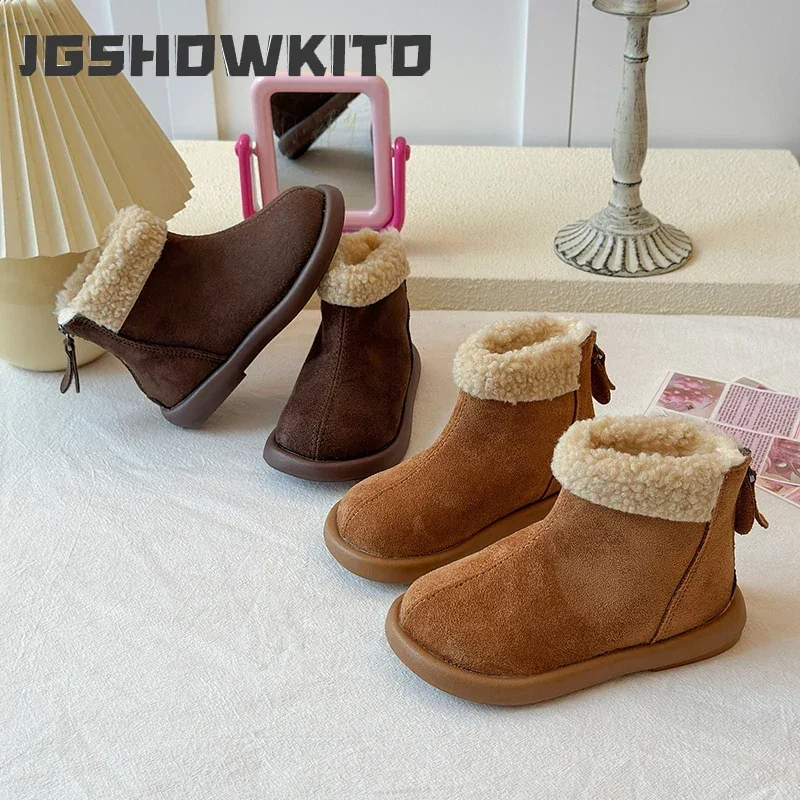 JGSHOWKITO Kids Short Boots for Boys Girls Fashion Autumn Winter Children Thermal Cotton Zipper Warm Classic Girls Ankle Boots