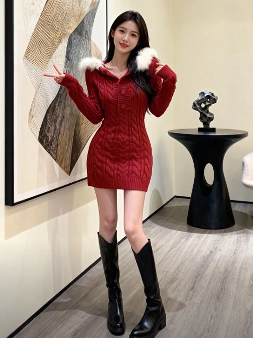 

Retro Gentle Red Bodycon Skirt Spring 2026 Beautiful Korean Sle Women's Dr Suitable for Date Par Daily Wear