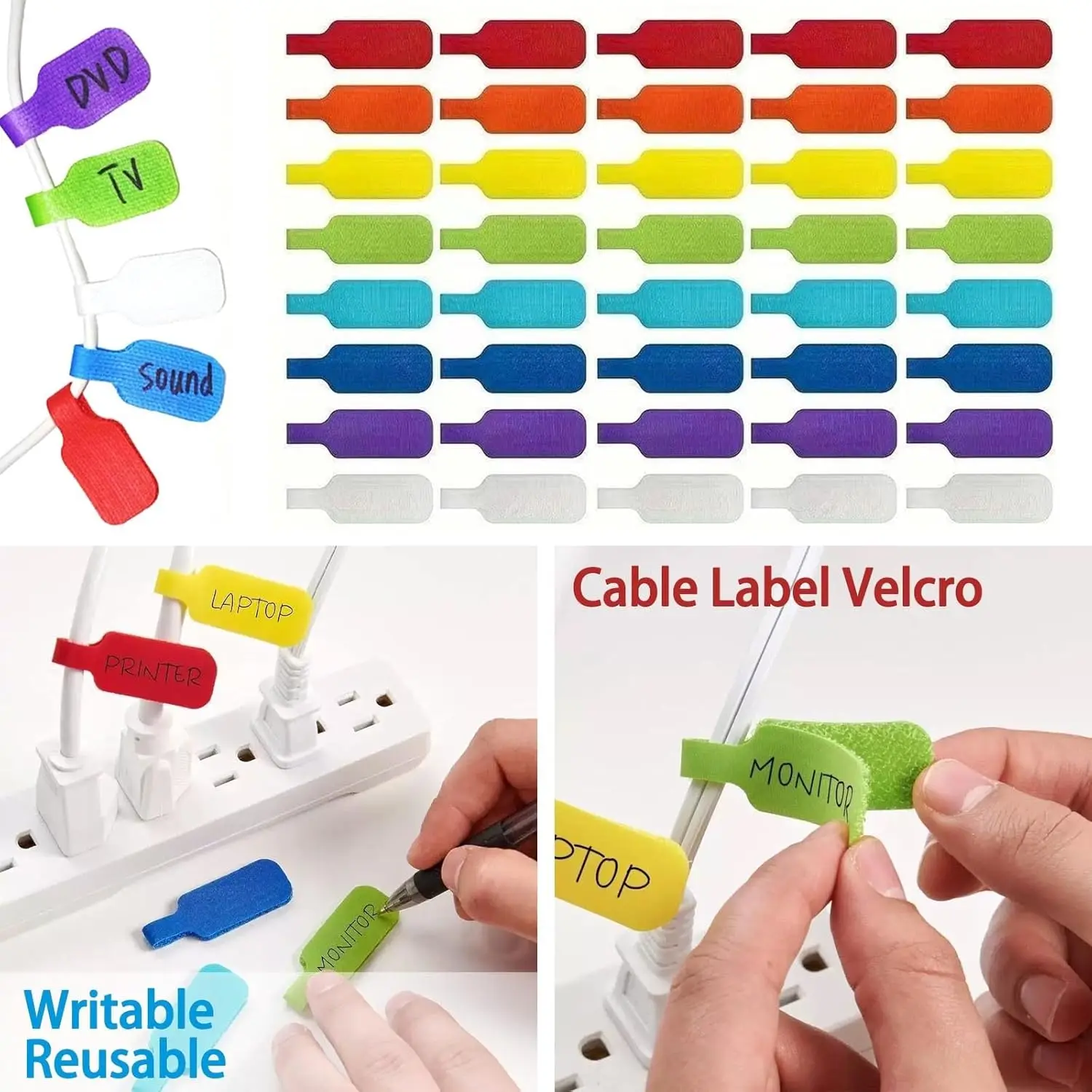 10-100pcs Reusable Waterproof Cable Labels Color-Coded Organizer Straps Data Charger Cords Management Home Office Travel