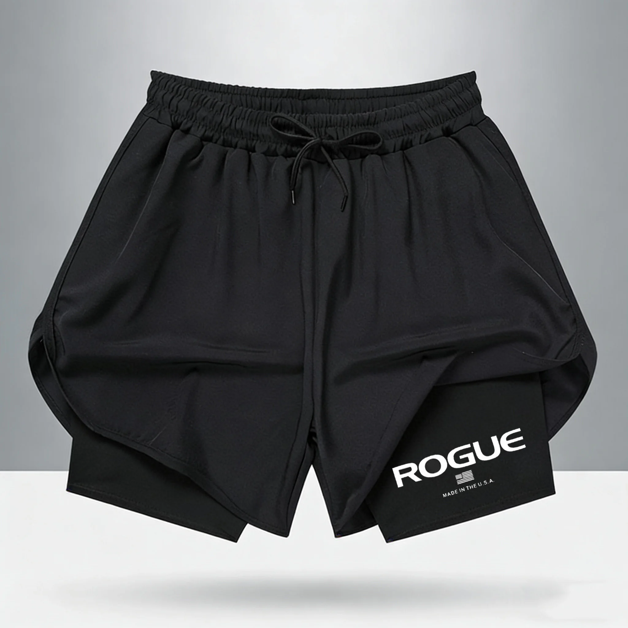 

Rogue 2 in 1 Double Layer Running Shorts for Men Quick Dry Gym Training Fitness Workout Shorts Black 2026 New Sweatpants