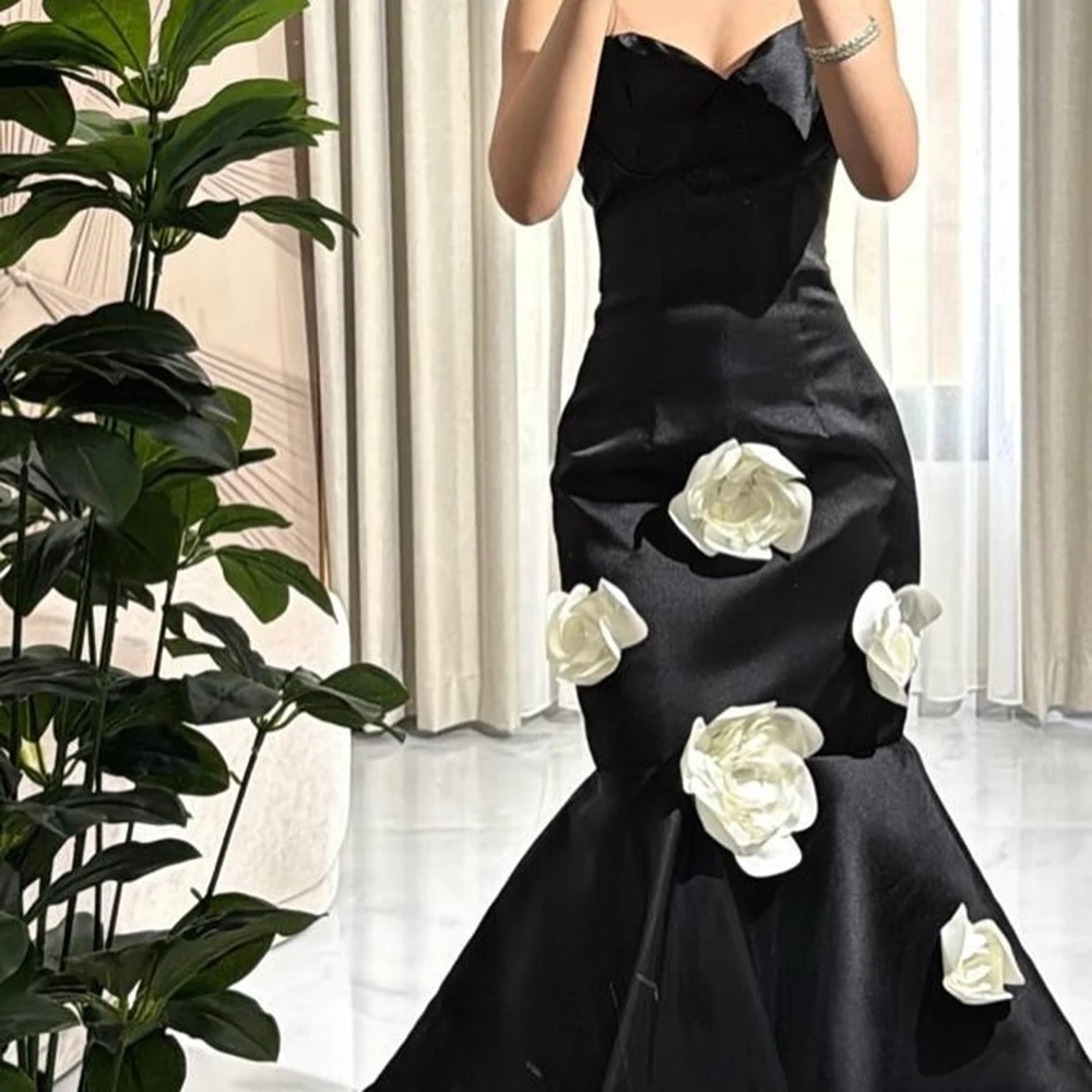 

Customized A-line Evening Dresses Floor-length Strapless Sleeveless Prom Gown Fashion Flowers Simple Draped Backless Party Gown