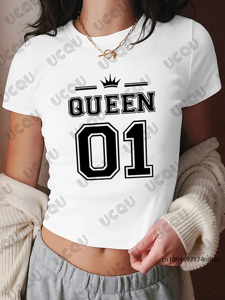 Camiseta con estampado de Reina No.01, Top corto de manga corta para mujer, ropa de calle, camisetas deportivas de fútbol, camisetas informales Y2k 2026