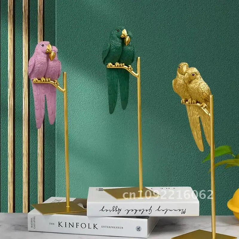 Nordic Couple Parrot Sculpture Desktop Animal Parrot Crafts Statues Resin Home Figurines Bird Decor for Ornaments Decoration