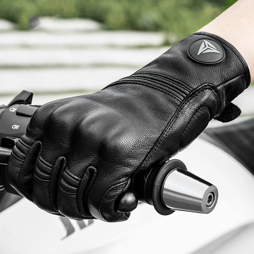 

Motorcycle Windproof Leather Anti-Fall Gloves All Finger Touch Screen Summer Breathable Four Seasons Plus Fleece Knight Gloves