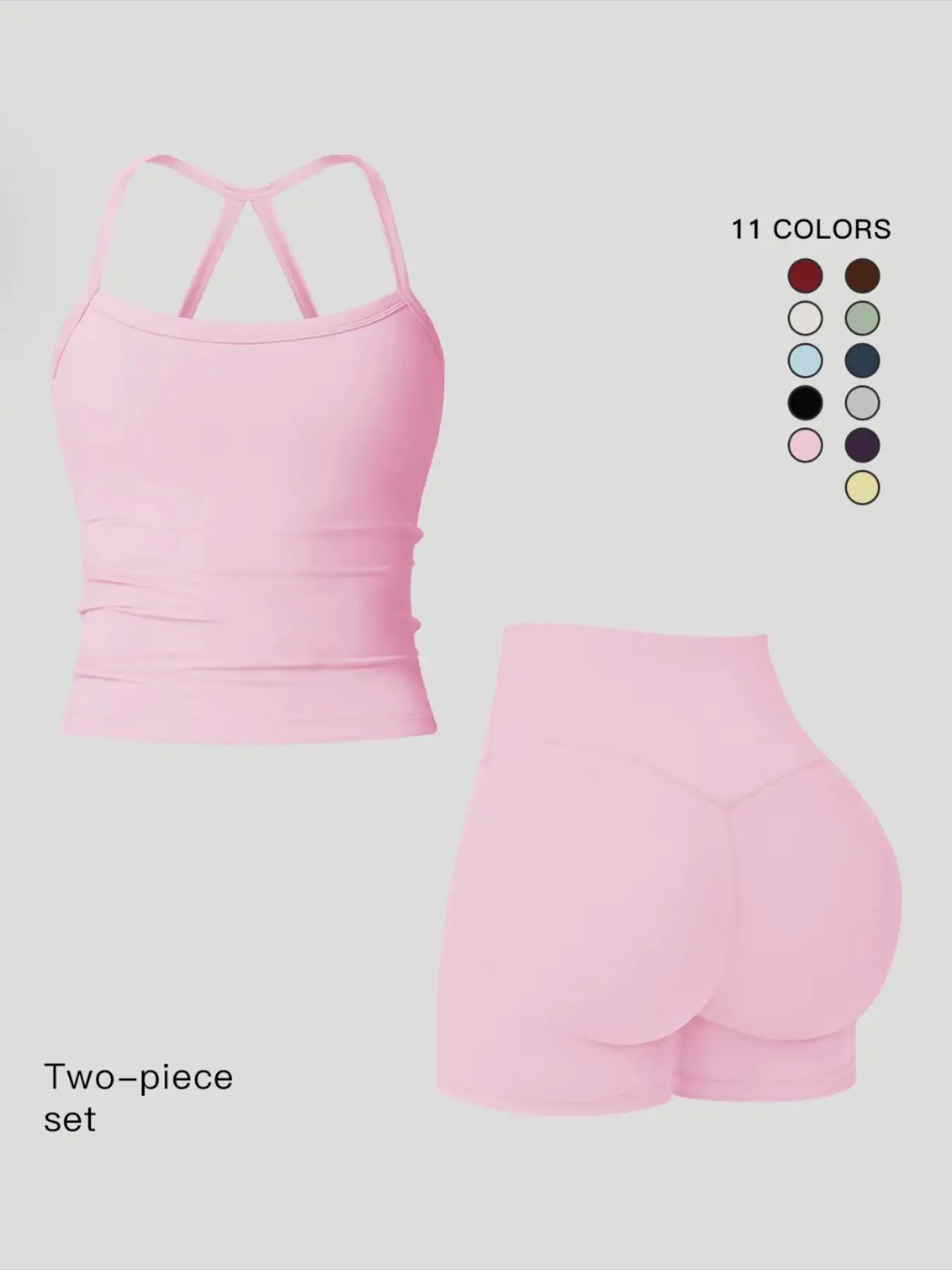 Women 2 Piece Yoga Set Quick Dry Workout Tracksuit Backless Cami Top High Waist Tummy Control Butt Lifting Shorts Ladies Fitness Sportswear Gym Outfits Activewear Running Suit
