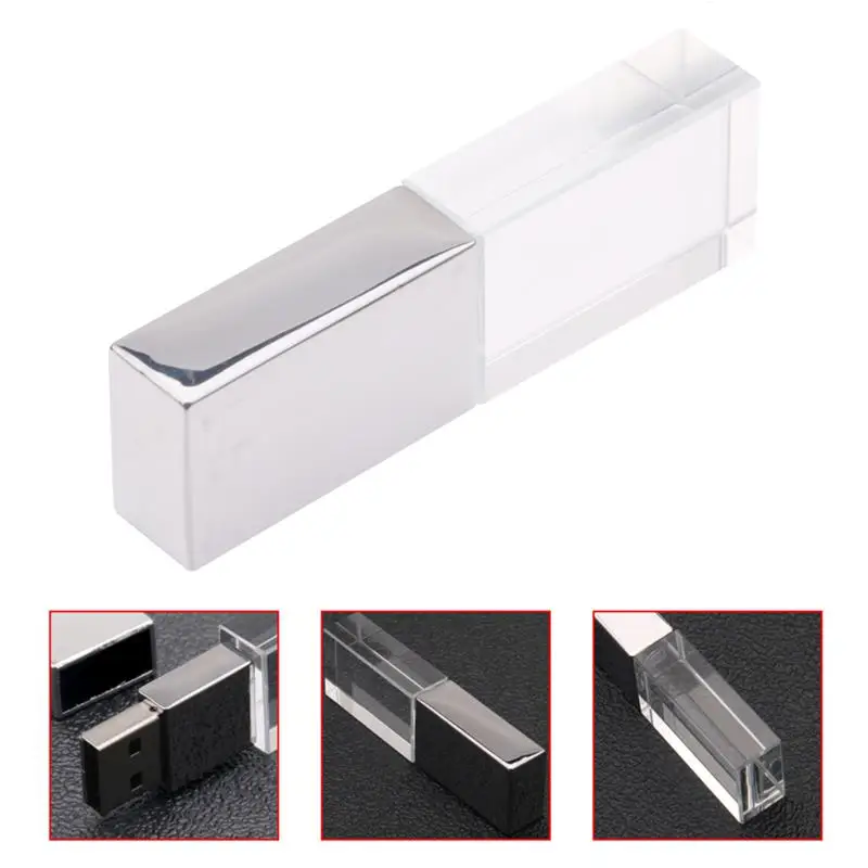 

New Crystal Transparent Led Light Metal Usb Flash Drive Pen Drive 32Gb Usb Memory Stick Disk