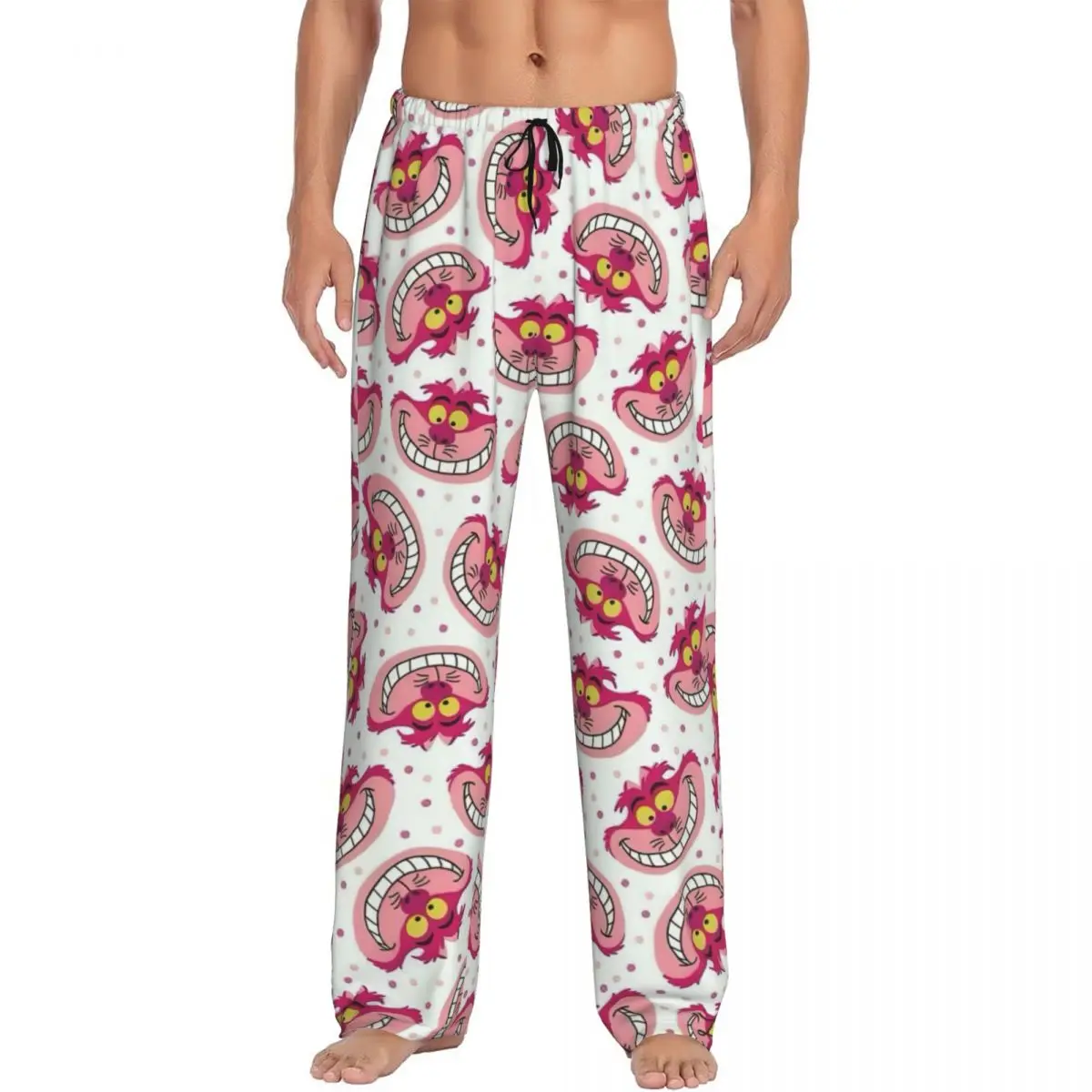 

Custom Printed Cheshire Cat Pajama Pants for Men Mysterious And Cute Sleep Sleepwear Bottoms with Pockets