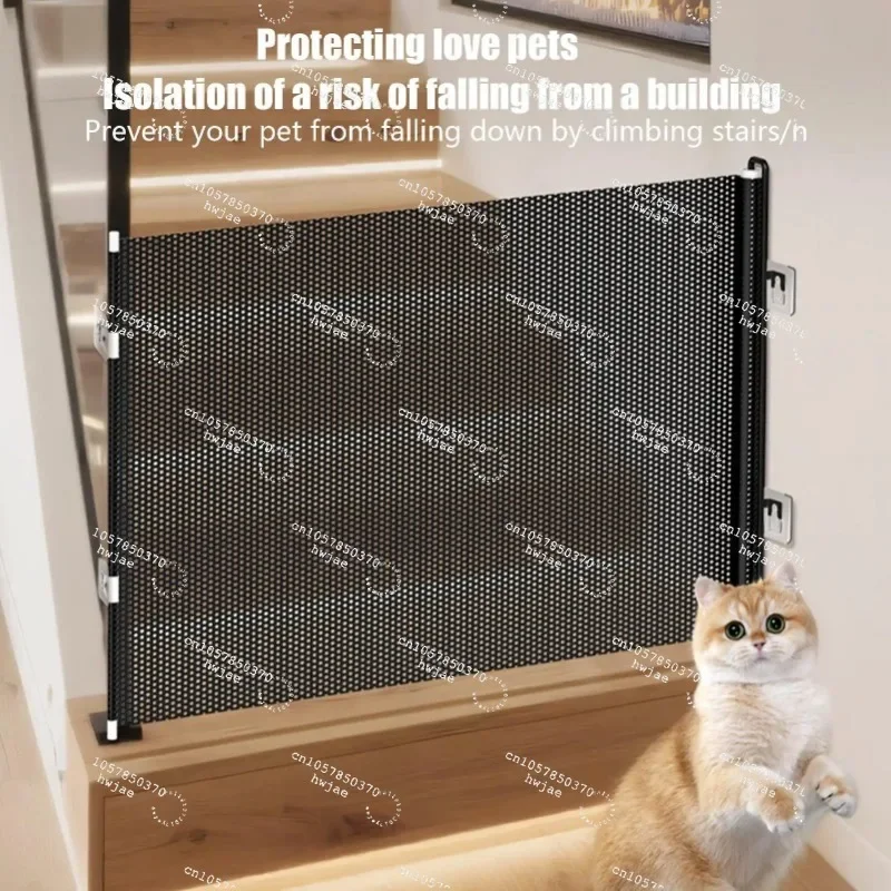 For Retractable Dog Gate Mesh Safety Barrier No Drilling Pet Isolation Fence For Doorway Stairs Hallway